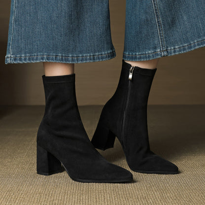 Lena Suede Black Ankle Boots for Women - Stylish Booties with Side Zipper 9