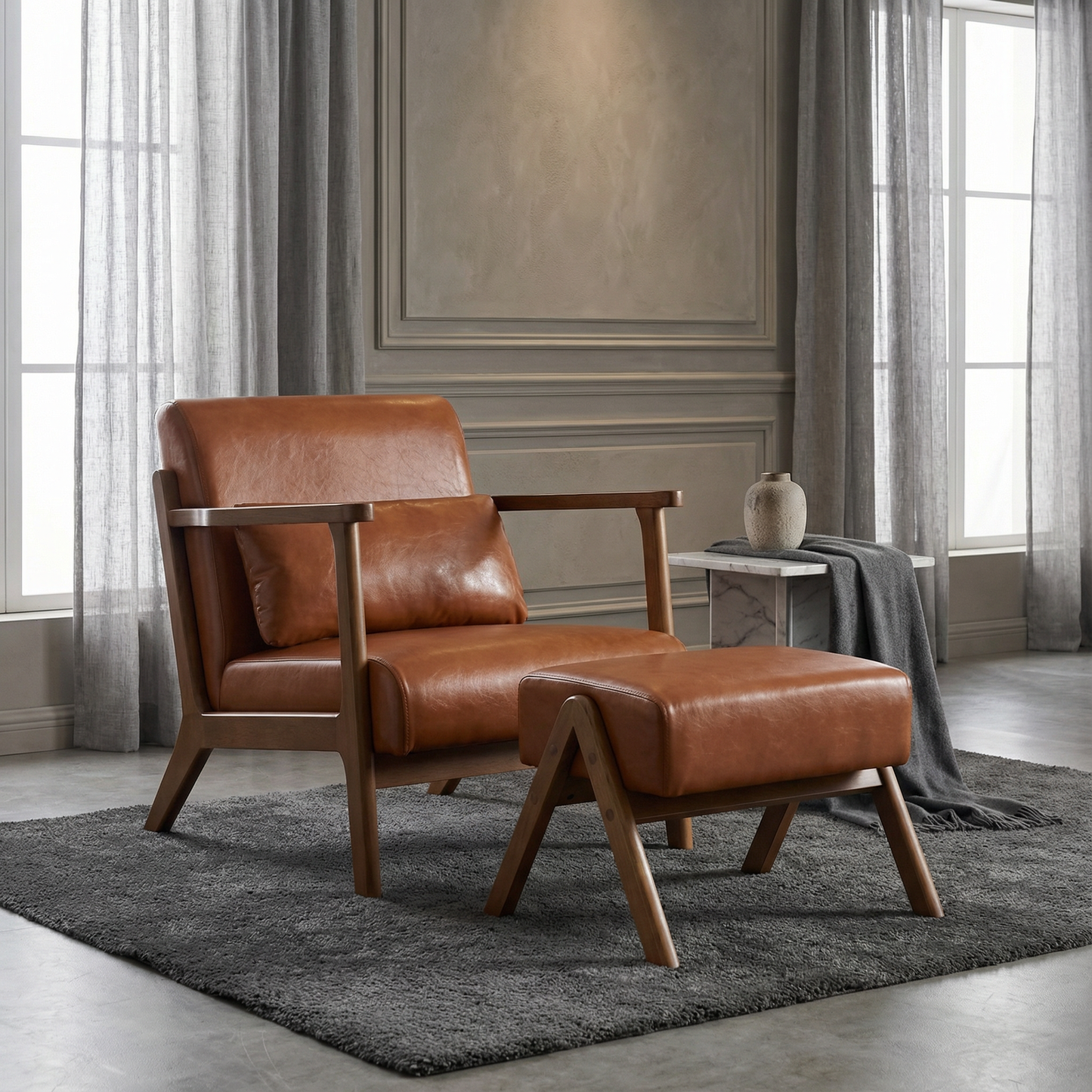 Mid-Century Modern Accent Chair & Ottoman Set - Valefield